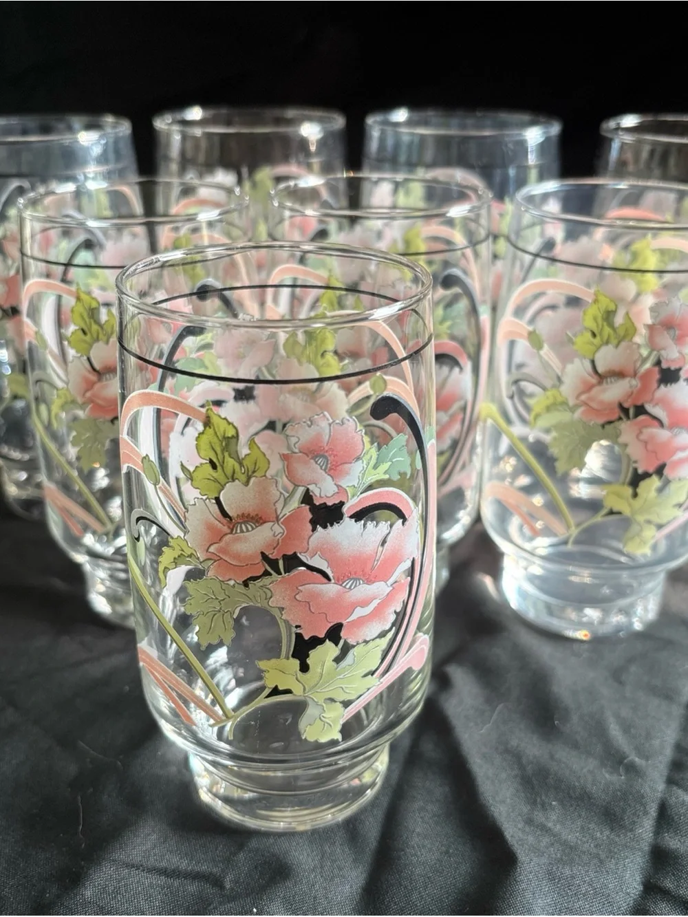 Vintage Sango Jolie floral tumbler glasses set of 8 13oz & 10oz MINT